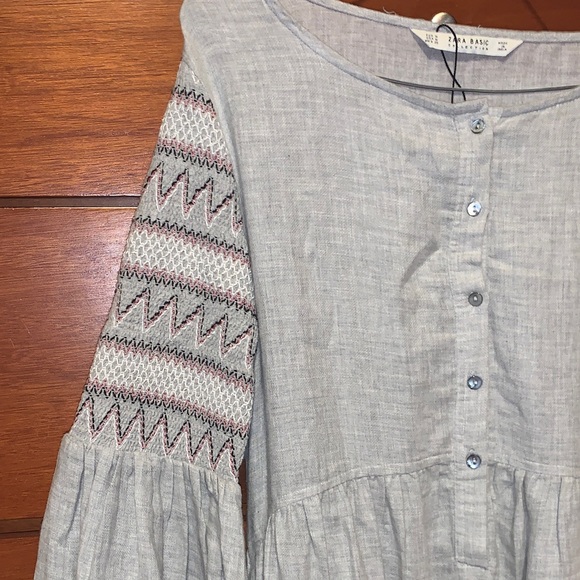 Zara Gray Long Sleeve Boho Dress - Picture 2 of 6